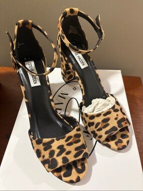 Steve Madden Leopard Print Ankle-Strap Block Heels - Brown/Black